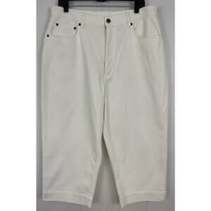 L.L. Bean Barrel Leg Capri Jeans 18P White Barrel High Rise Mom 100% Cotton
